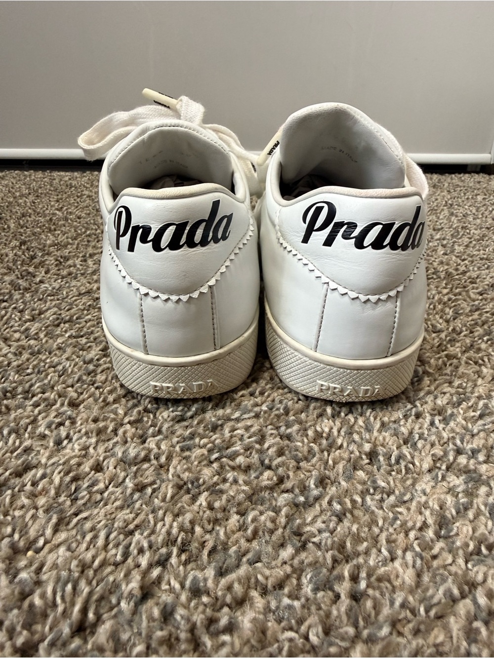 Prada White Leather Lace-Up Sneakers - Picture 3 of 6